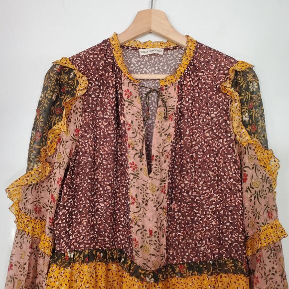 Ulla Johnson Essie Dress Tropical Print Silk Long Sleeve Mini Dress Size 2 - Picture 9 of 12